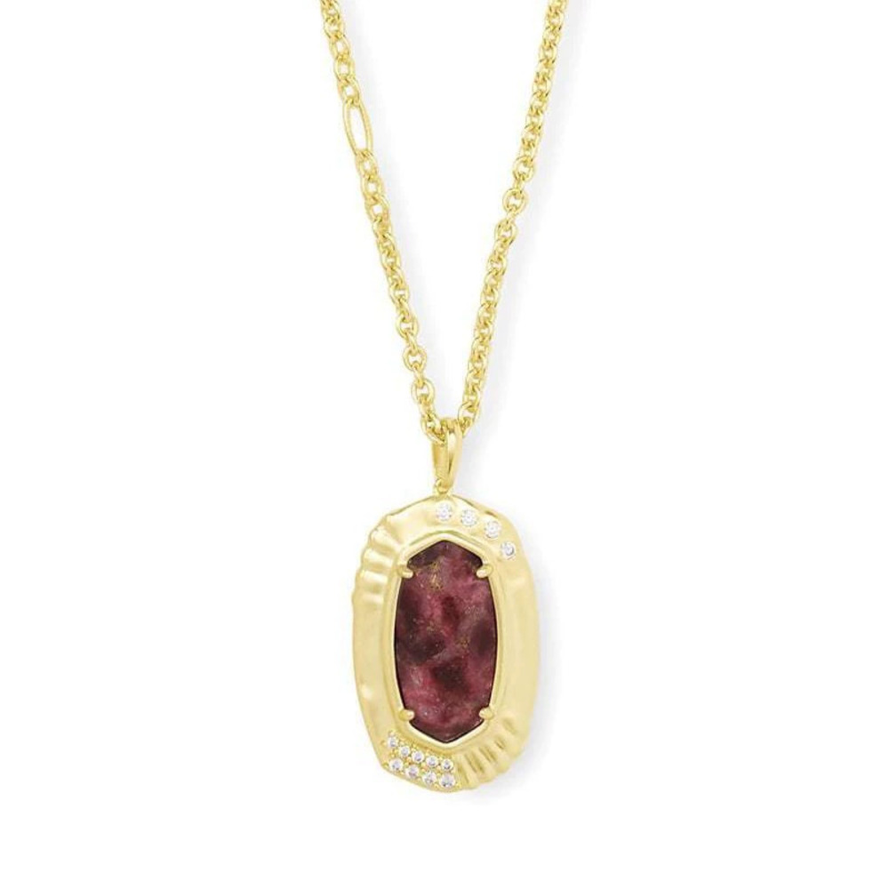 Kendra Scott Light Gold Copper Vein Red Brown Jade Medium Long Necklace Chain